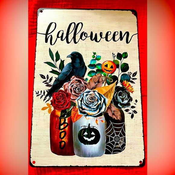 Accessories - HALLOWEEN Tin Metal Sign - Raven